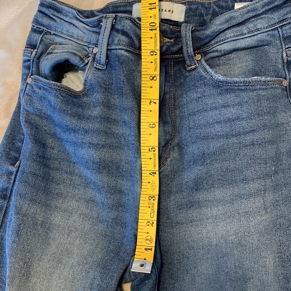 Risen distressed chewed hem ankle jeans straight crop size 1/25 med dark wash - Picture 7 of 8